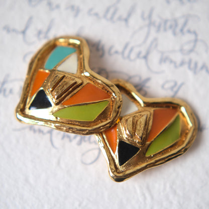 Vintage Christian Lacroix Heart Enamel Clip-On Earrings