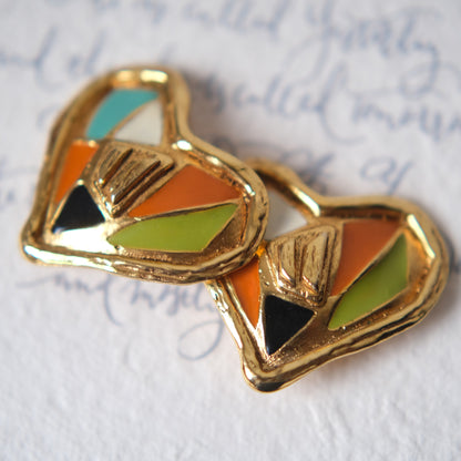 Vintage Christian Lacroix Heart Enamel Clip-On Earrings