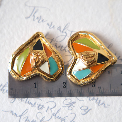 Vintage Christian Lacroix Heart Enamel Clip-On Earrings