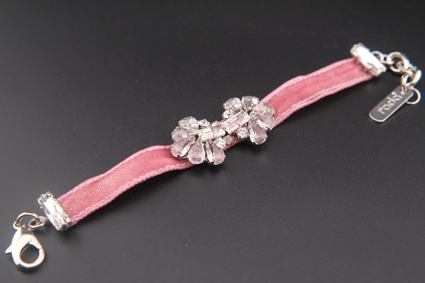 Rada Pink Velvet & Crystal Jewelry Set – Necklace and Bracelet