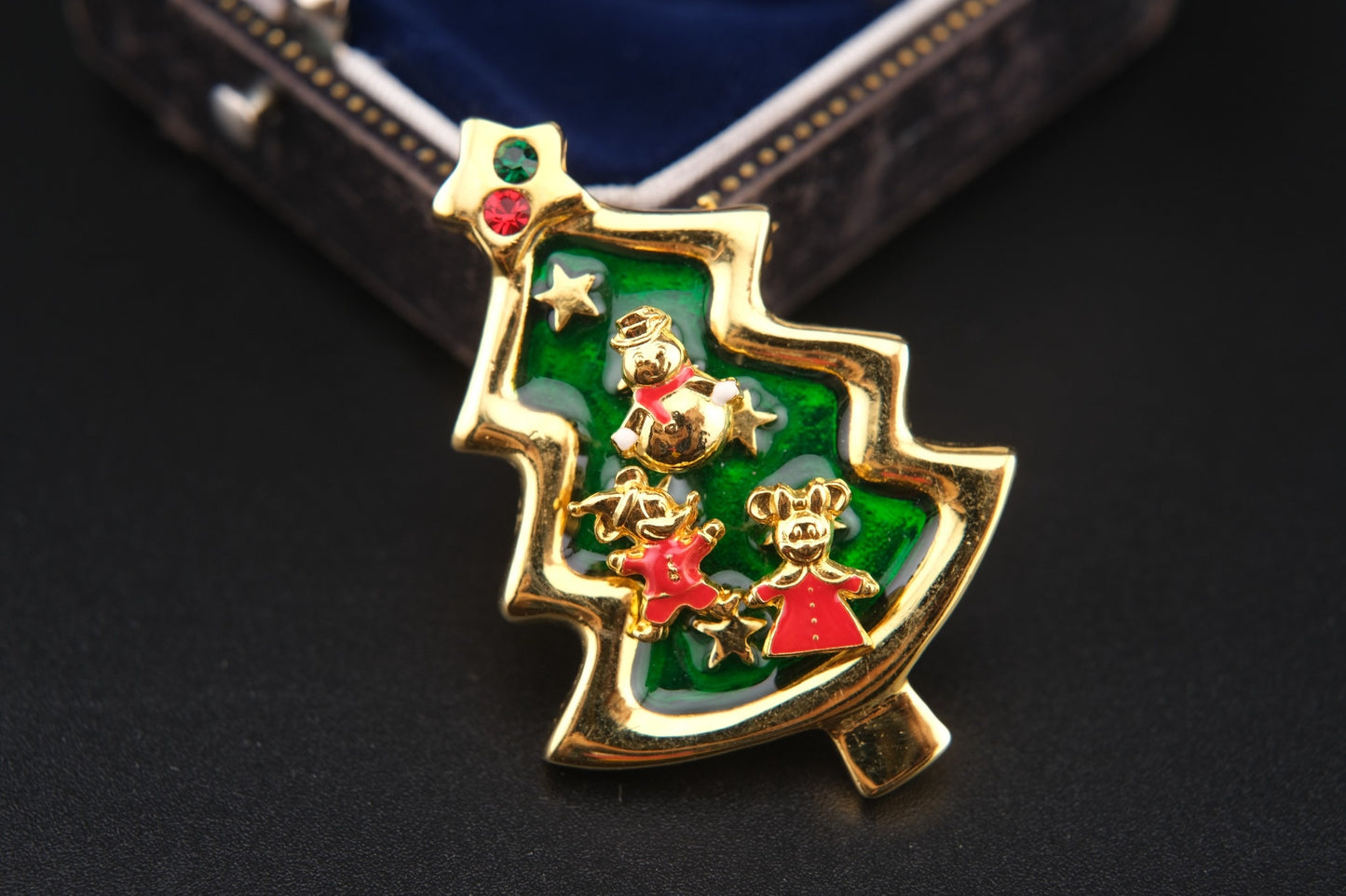 Vintage Tokyo Disneyland Christmas Tree Brooch with Mickey, Minnie & Snowman Earrings – Convertible Pendant – Rare Collectible Set
