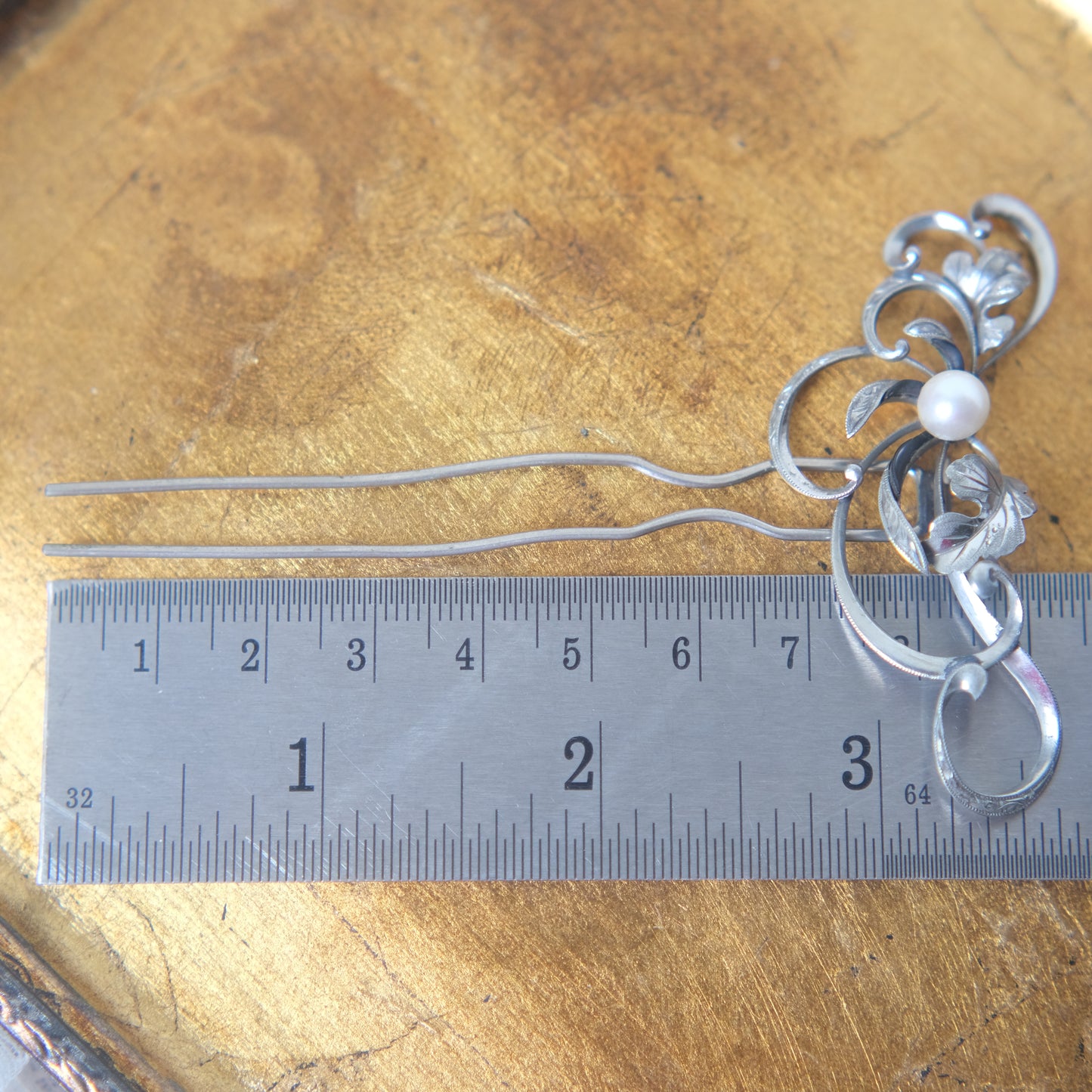 Vintage-Inspired Floral Hair Pin with Real Pearl – Dual Design Convertible Hinged Stem, Silver-Tone, 3.6"
