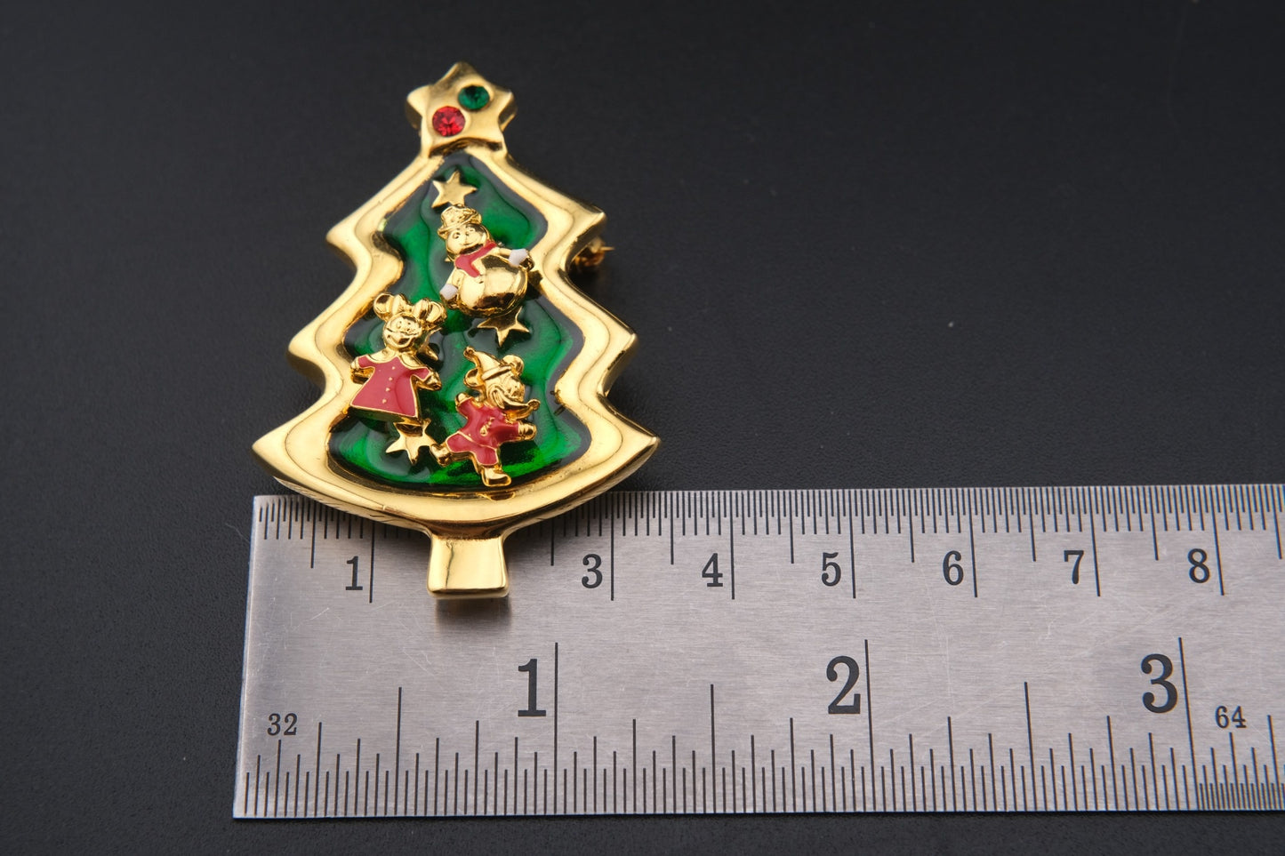 Vintage Tokyo Disneyland Christmas Tree Brooch with Mickey, Minnie & Snowman Earrings – Convertible Pendant – Rare Collectible Set