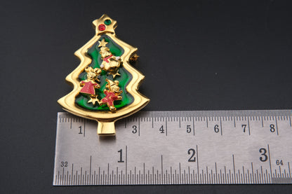 Vintage Tokyo Disneyland Christmas Tree Brooch with Mickey, Minnie & Snowman Earrings – Convertible Pendant – Rare Collectible Set