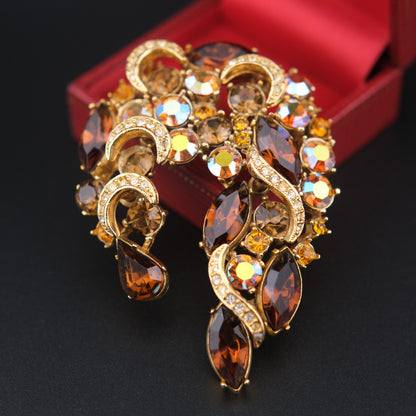 ❤️ Vintage Sphinx Amber Rhinestone Sculptural Brooch
