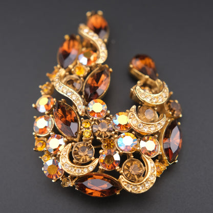 ❤️ Vintage Sphinx Amber Rhinestone Sculptural Brooch