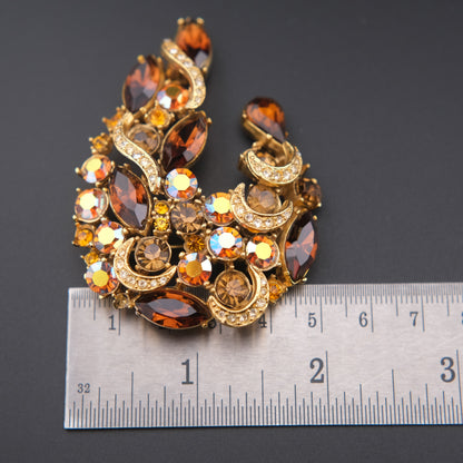 ❤️ Vintage Sphinx Amber Rhinestone Sculptural Brooch