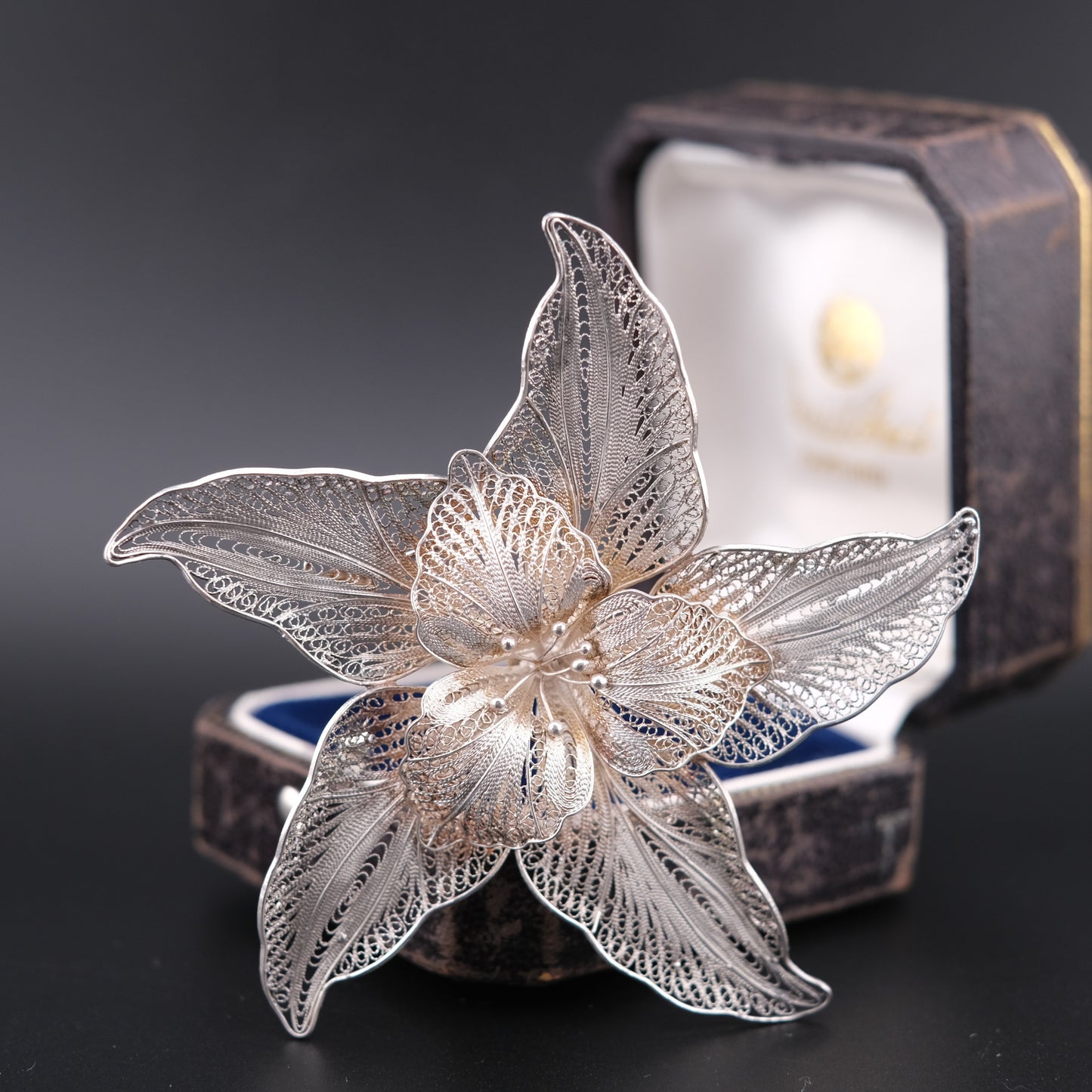 Vintage Sterling Silver Filigree Flower Brooch – 925 Marked