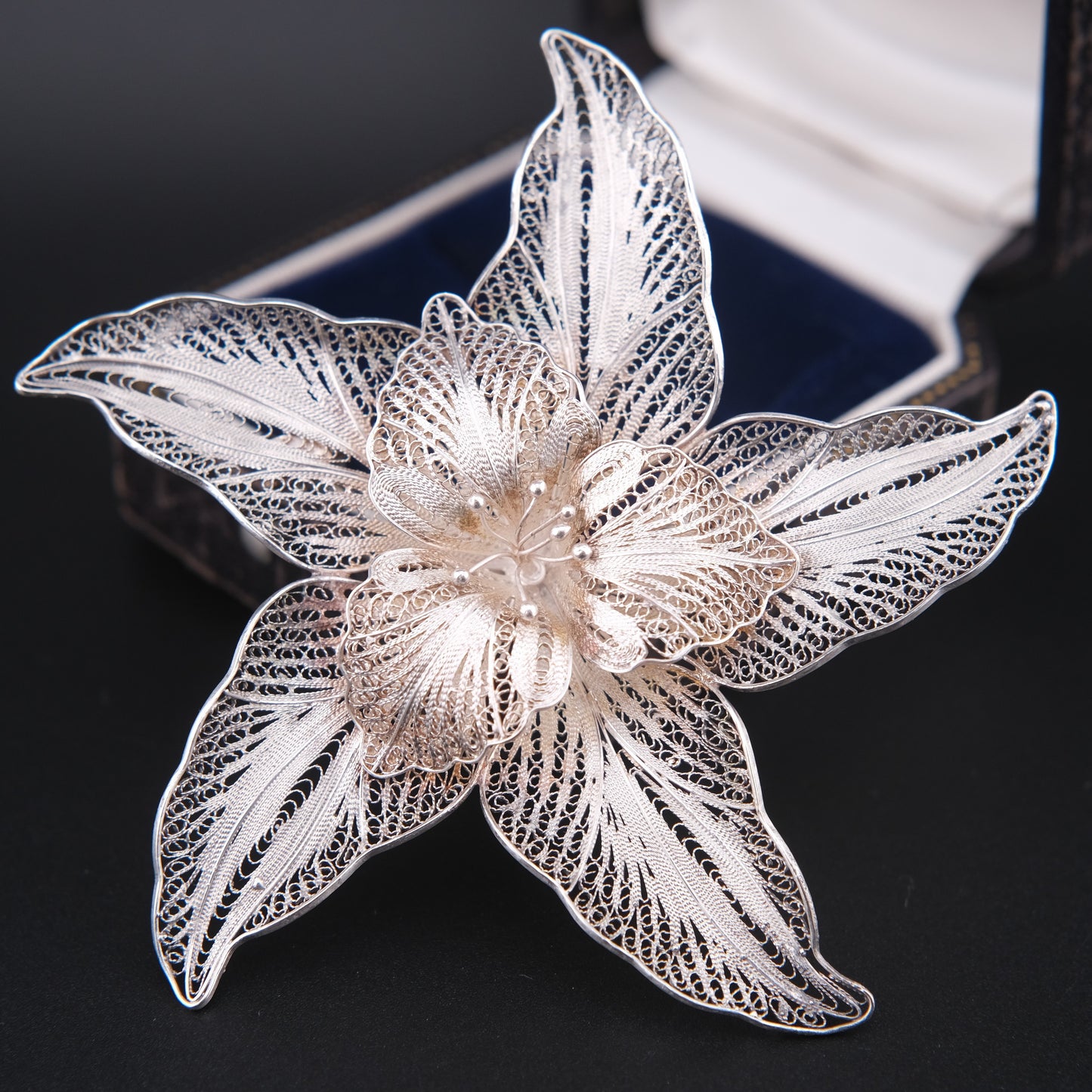 Vintage Sterling Silver Filigree Flower Brooch – 925 Marked