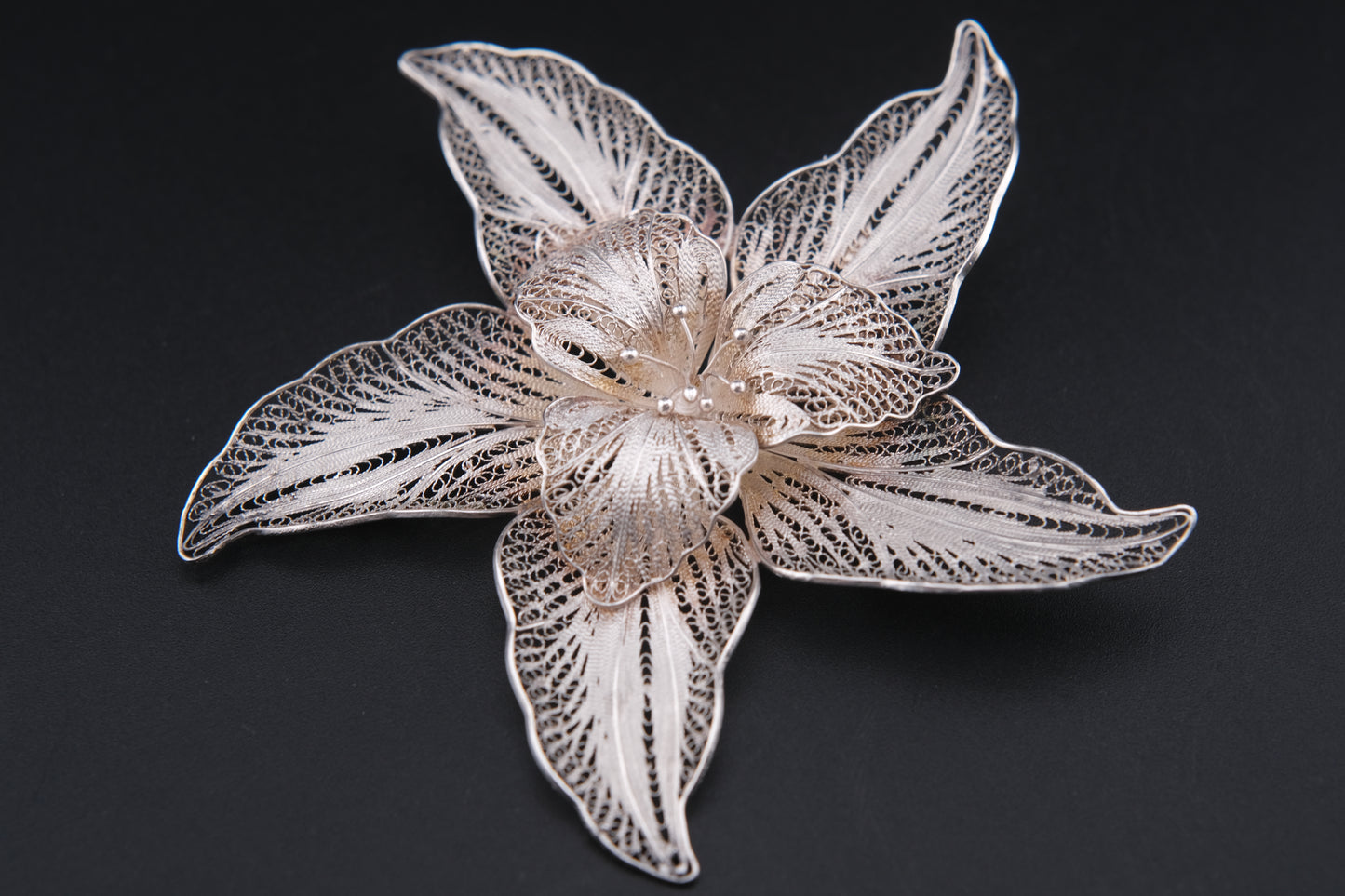 Vintage Sterling Silver Filigree Flower Brooch – 925 Marked