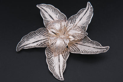 Vintage Sterling Silver Filigree Flower Brooch – 925 Marked