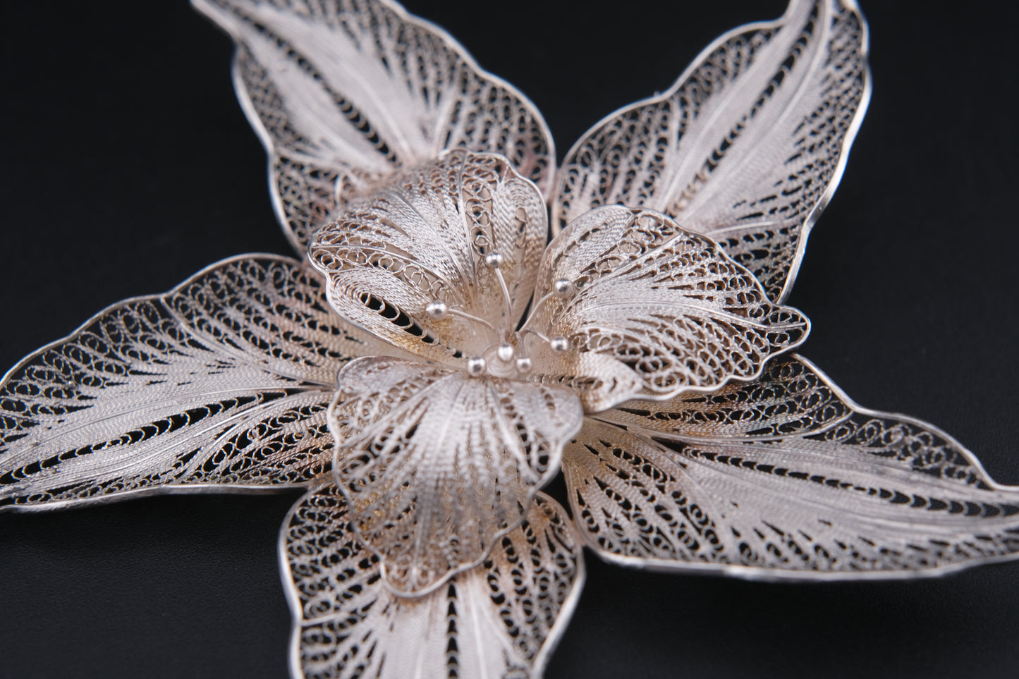 Vintage Sterling Silver Filigree Flower Brooch – 925 Marked