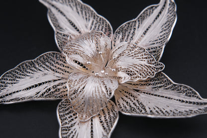 Vintage Sterling Silver Filigree Flower Brooch – 925 Marked