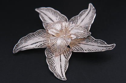 Vintage Sterling Silver Filigree Flower Brooch – 925 Marked