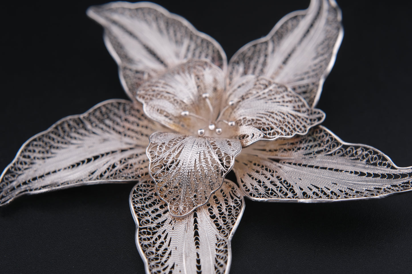 Vintage Sterling Silver Filigree Flower Brooch – 925 Marked