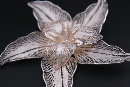 Vintage Sterling Silver Filigree Flower Brooch – 925 Marked