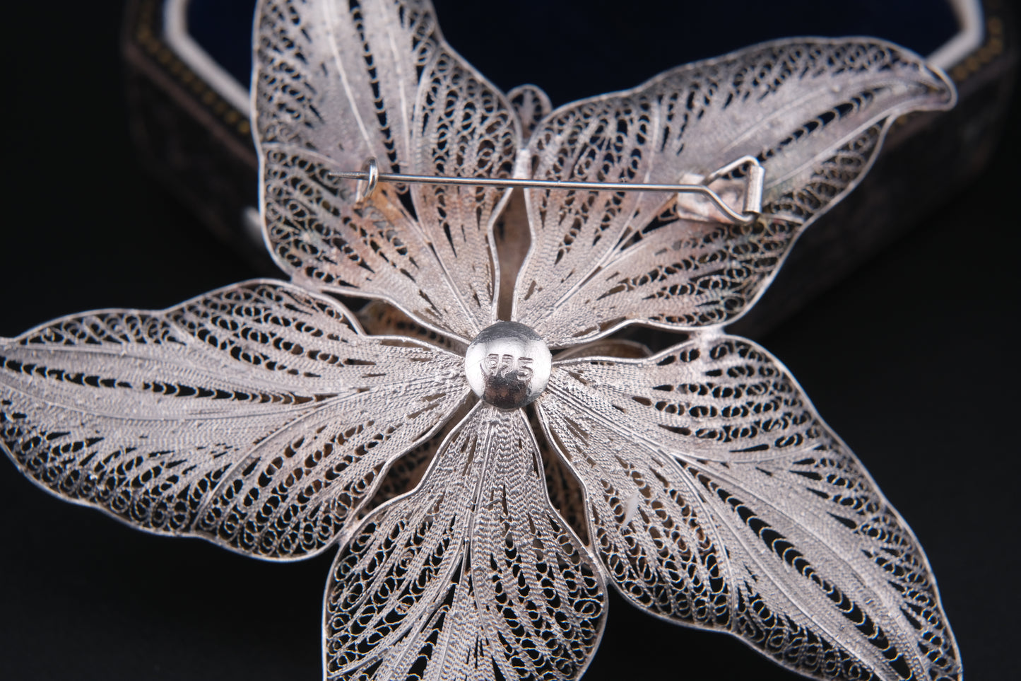 Vintage Sterling Silver Filigree Flower Brooch – 925 Marked