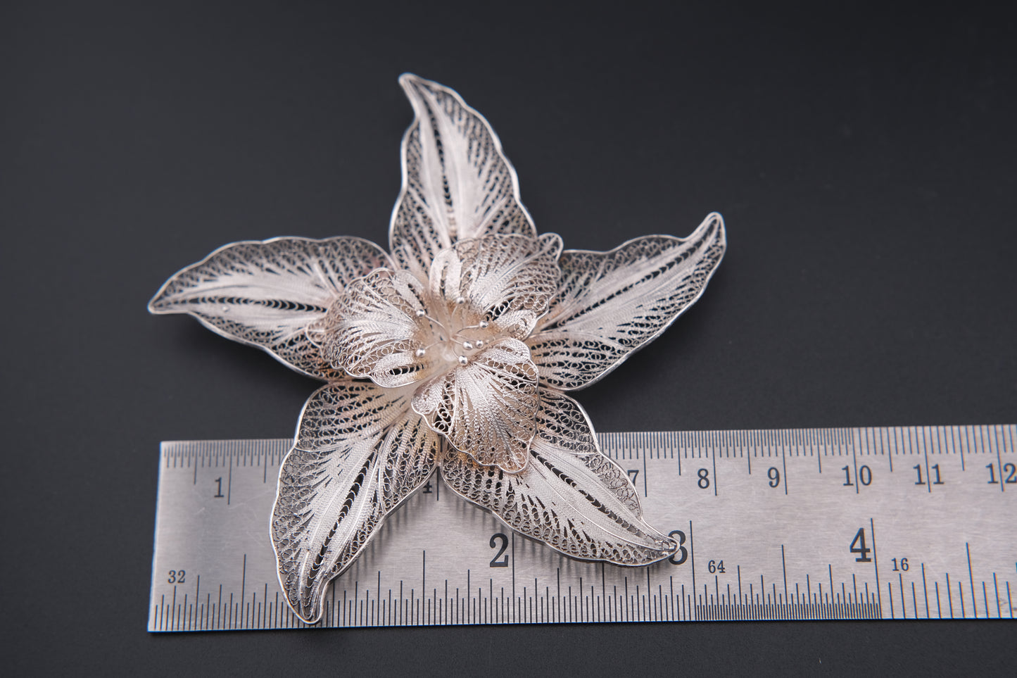 Vintage Sterling Silver Filigree Flower Brooch – 925 Marked