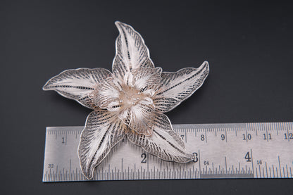 Vintage Sterling Silver Filigree Flower Brooch – 925 Marked