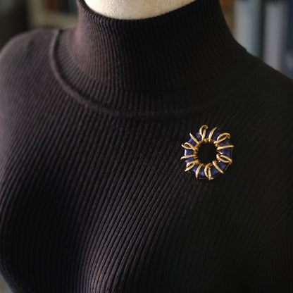 ❤️ Vintage Orena Paris Blue Enamel Wreath Brooch – Gold Tone Loop Design