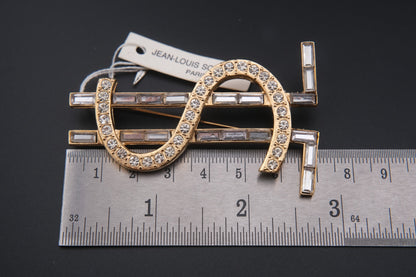 Vintage Jean-Louis Scherrer Paris Dollar Sign Brooch – Gold-Tone with Rhinestones