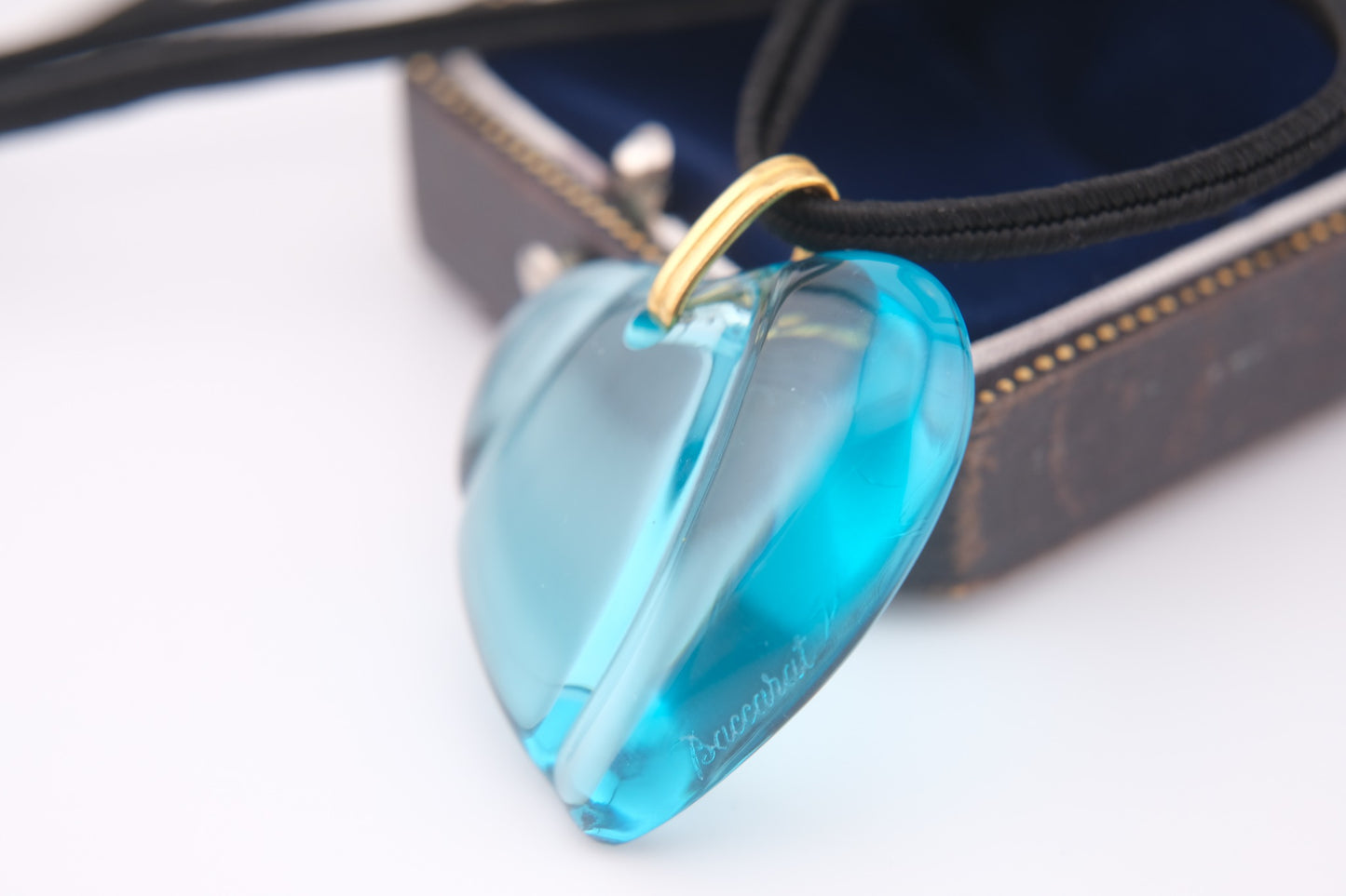 Baccarat Crystal Heart Pendant Necklace – Blue with Black Cord
