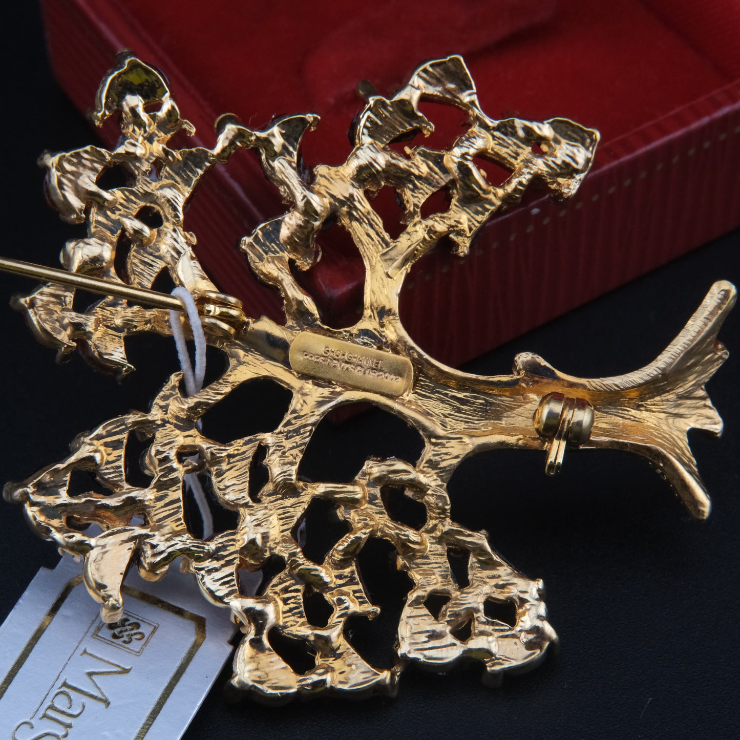 Vintage Margot Townsend Tree of Life Brooch – Amber Glass & Crystals in Gold Tone