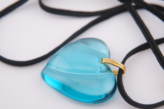 Baccarat Crystal Heart Pendant Necklace – Blue with Black Cord