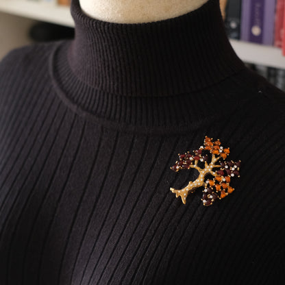 Vintage Margot Townsend Tree of Life Brooch – Amber Glass & Crystals in Gold Tone