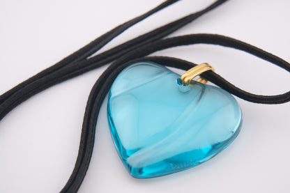 Baccarat Crystal Heart Pendant Necklace – Blue with Black Cord