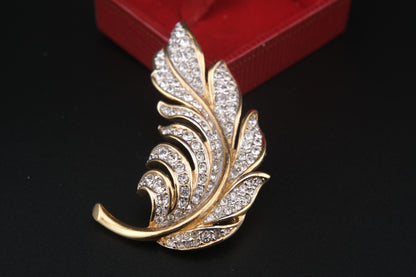 Vintage Attwood & Sawyer Gold-Tone Crystal Leaf Brooch