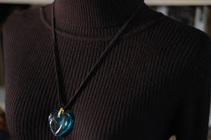 Baccarat Crystal Heart Pendant Necklace – Blue with Black Cord