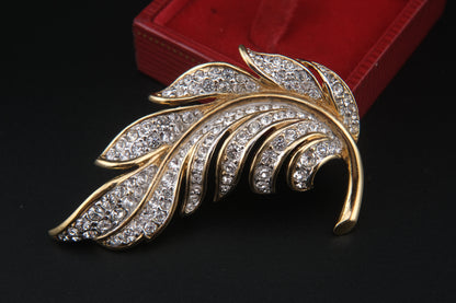 Vintage Attwood & Sawyer Gold-Tone Crystal Leaf Brooch