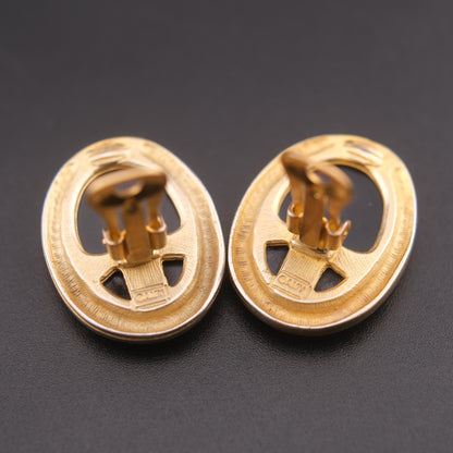 ❤️ Vintage AMY Clip-On Earrings – Gold Tone with Green Geometric Cabochon