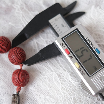 Vintage Chinese Cinnabar Bead Necklace with Sterling Silver Filigree Clasp