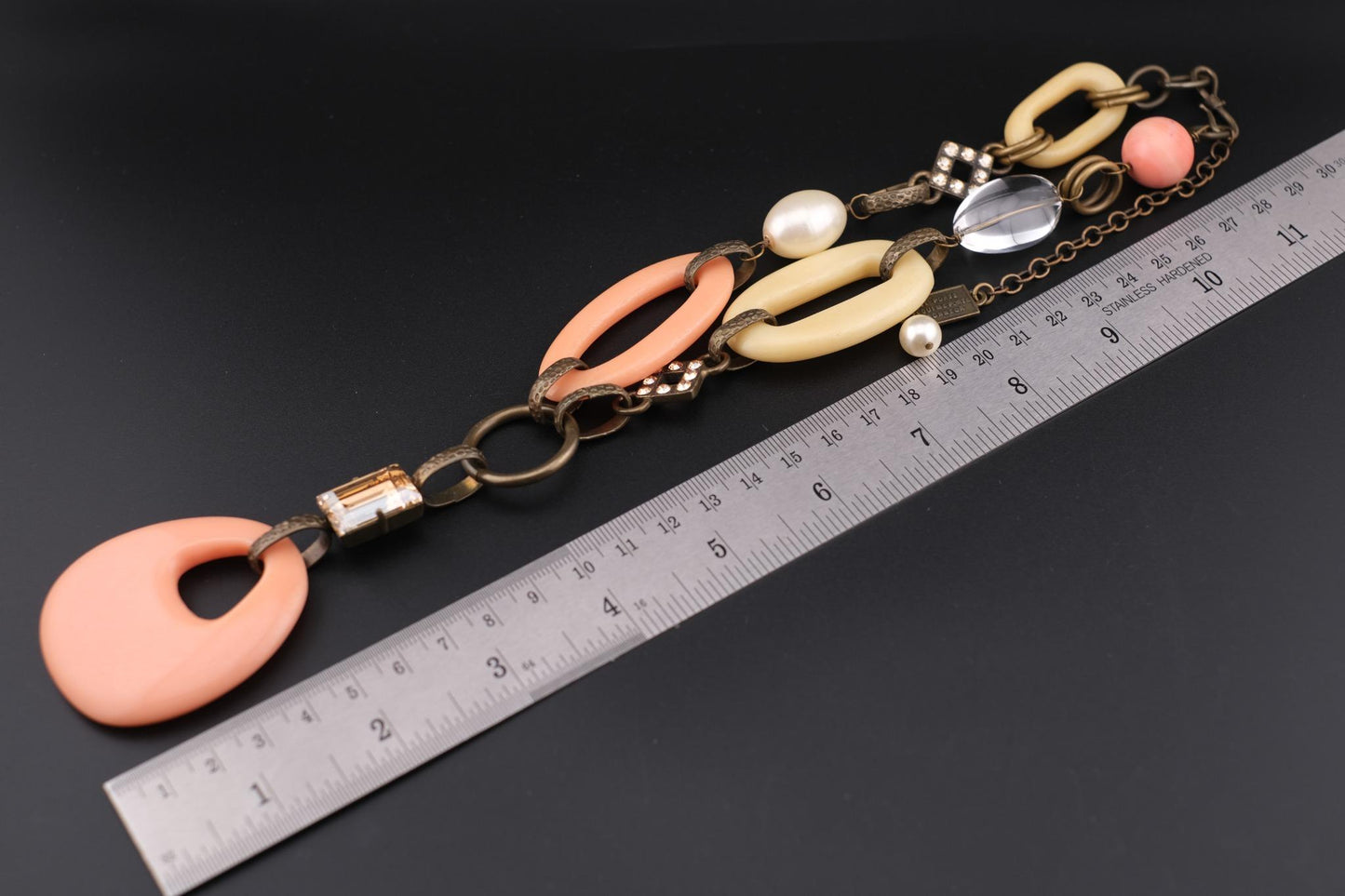 Vintage 1990s Philippe Ferrandis Paris Statement Necklace – Resin & Crystal Y-Shaped Designer Jewelry