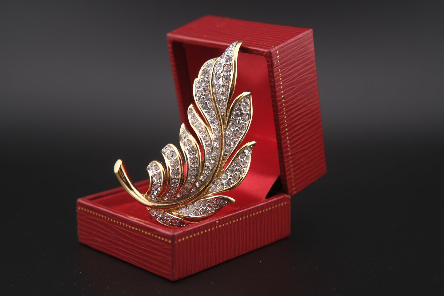 Vintage Attwood & Sawyer Gold-Tone Crystal Leaf Brooch