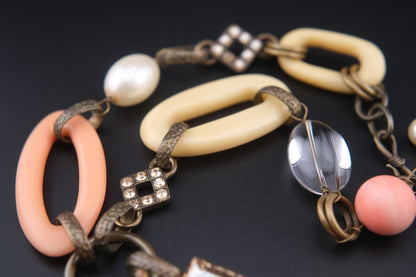 Vintage 1990s Philippe Ferrandis Paris Statement Necklace – Resin & Crystal Y-Shaped Designer Jewelry