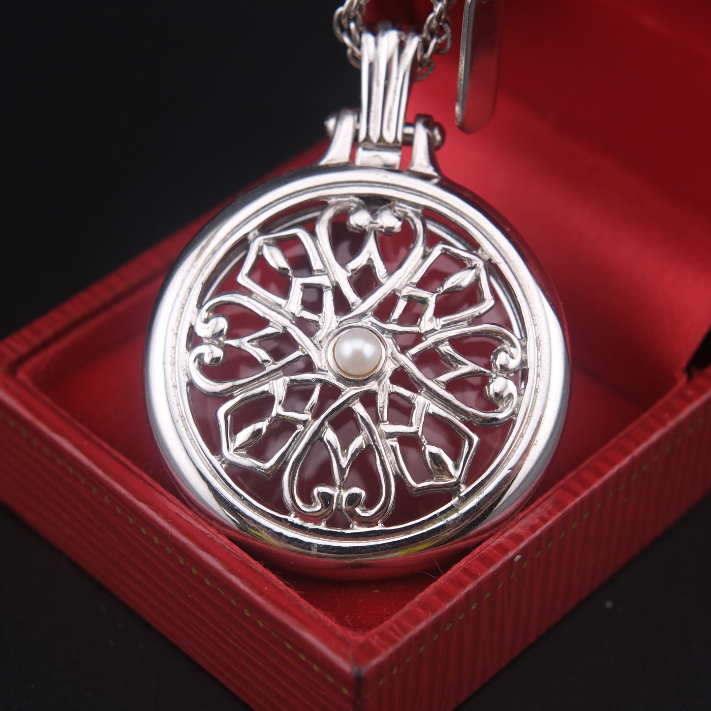 Vintage Mikimoto Loupe Pendant Necklace with Pearl Accent, Silver-Tone, 24" Chain