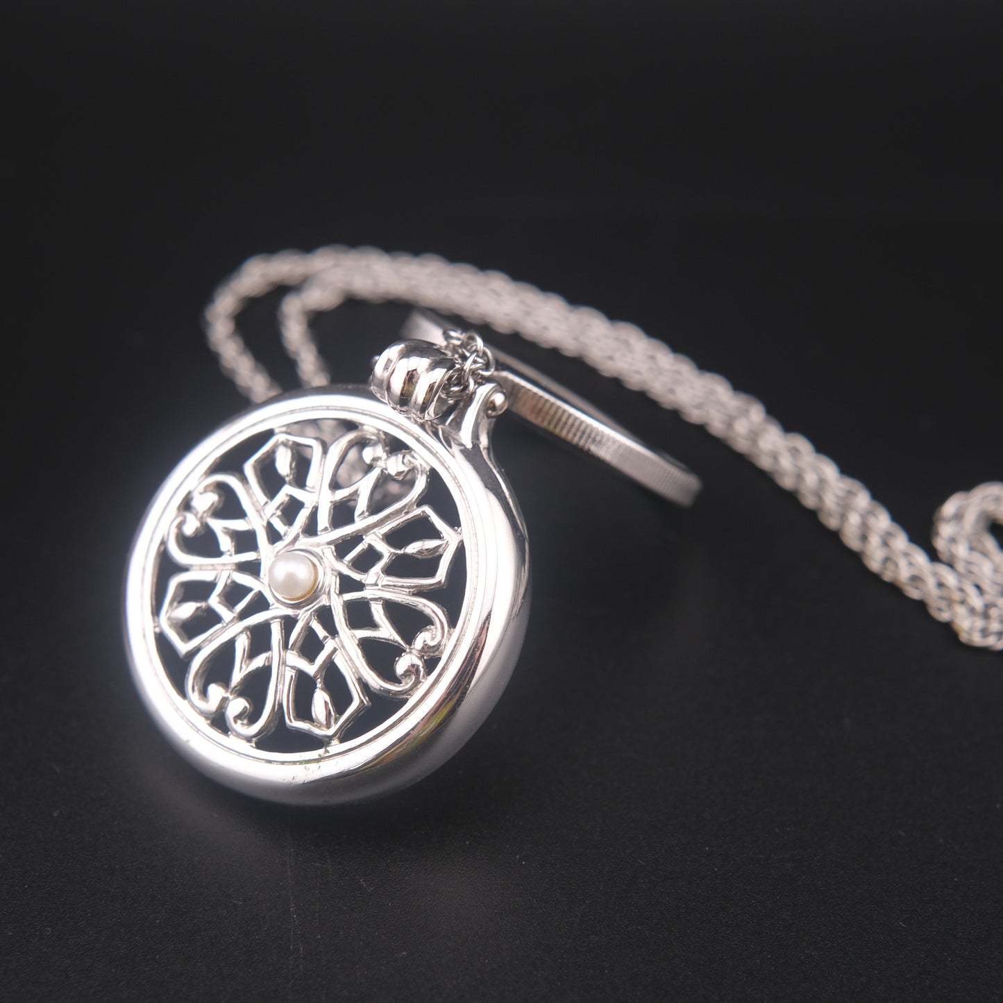 Vintage Mikimoto Loupe Pendant Necklace with Pearl Accent, Silver-Tone, 24" Chain