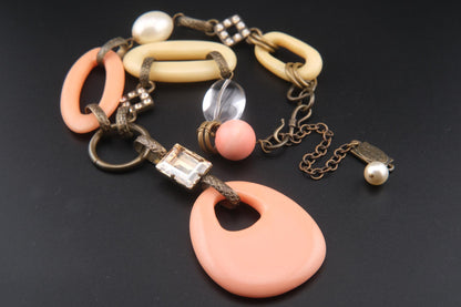 Vintage 1990s Philippe Ferrandis Paris Statement Necklace – Resin & Crystal Y-Shaped Designer Jewelry