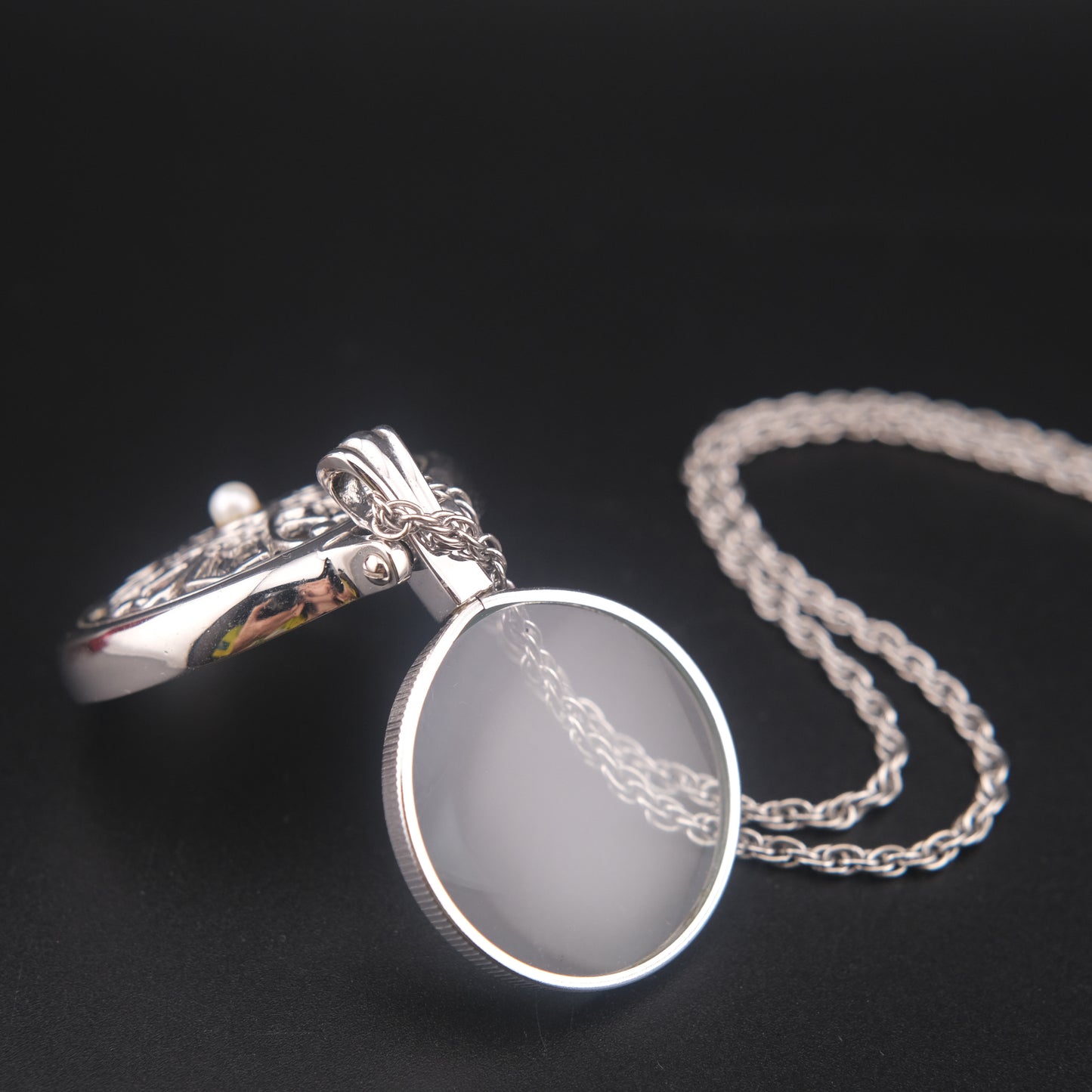 Vintage Mikimoto Loupe Pendant Necklace with Pearl Accent, Silver-Tone, 24" Chain
