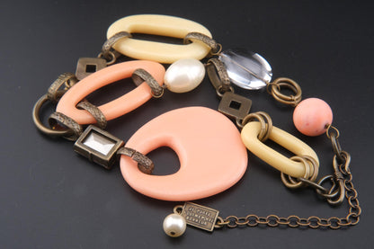 Vintage 1990s Philippe Ferrandis Paris Statement Necklace – Resin & Crystal Y-Shaped Designer Jewelry