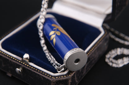 Koransha Blue Porcelain Kaleidoscope Pendant Necklace – Silver-Tone Accents with Glass Orb Tip