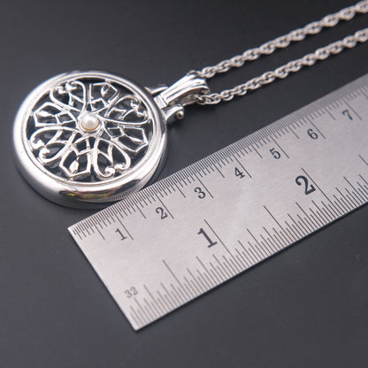 Vintage Mikimoto Loupe Pendant Necklace with Pearl Accent, Silver-Tone, 24" Chain