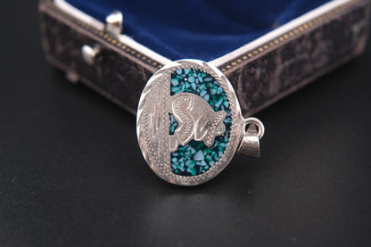 🪙 Vintage Mexican Double-Sided Pendant – Alpaca Silver with Abalone & Turquoise Inlay