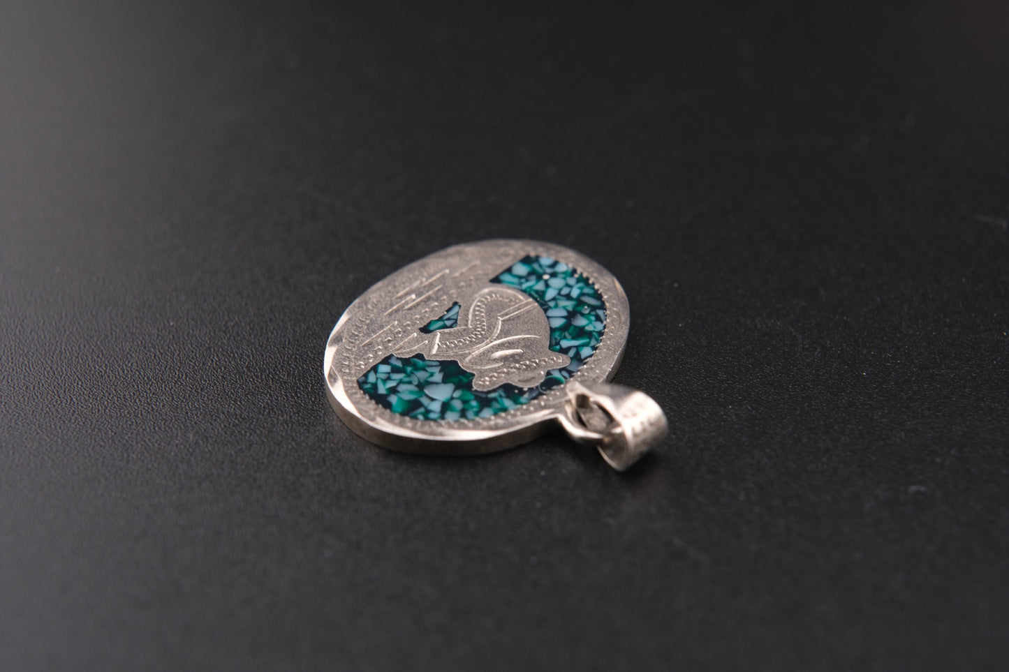🪙 Vintage Mexican Double-Sided Pendant – Alpaca Silver with Abalone & Turquoise Inlay