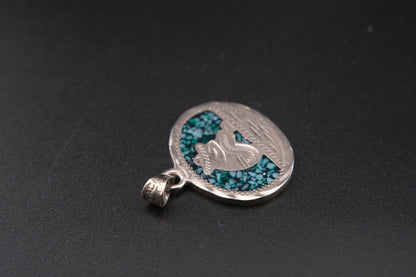 🪙 Vintage Mexican Double-Sided Pendant – Alpaca Silver with Abalone & Turquoise Inlay
