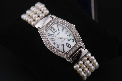 Vintage Gianfranco Toscani Watch with Genuine Pearl Bracelet and Crystal Accents