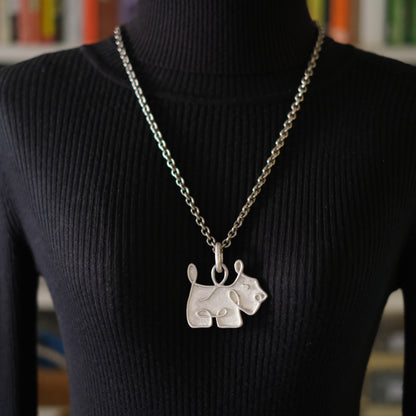 ❤️ Agatha Silver-Tone Dog Pendant Necklace – Textured Sculptural Design